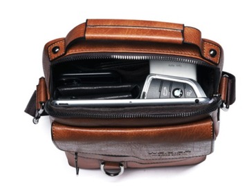 LISTONOSZKA MĘSKA TORBA NA RAMIĘ SKÓRZANA BRĄZOWA SASZETKA