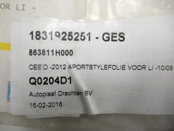 FÓLIE DVEŘE LEVÝ ZADNÍ KIA CEED 06- 86381-1H000