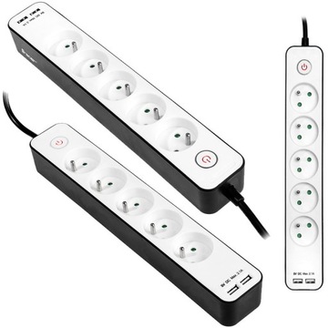 LISTWA ZASILAJĄCA TRACER ZEBRA 1.5m / 2x USB 2.1A