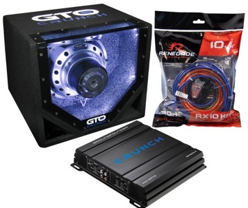 Subwoofer bandpass CRUNCH GTO10BP + Wzmaczniacz CRUNCH GPX600.2 + Kable