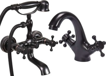 BATERIA WANNOWA ŚCIENNA + UMYWALKOWA RETRO BLACK 1