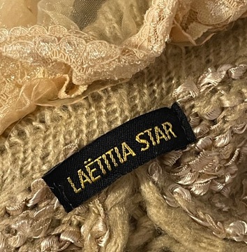 Piękny długi miodowy sweterek falbanki TU Laetitia Star wełniana wełna M L