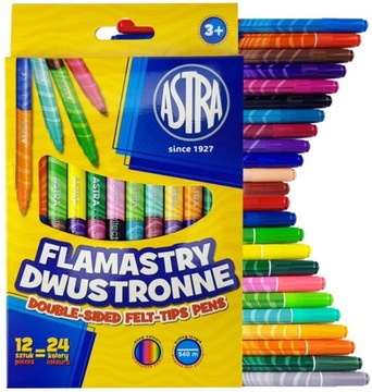 Flamastry pisaki dwustronne ASTRA 12szt 24 kolory