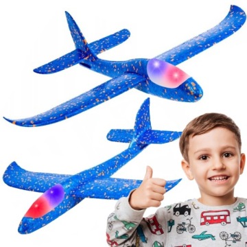 M. LED SAMOLOT SZYBOWIEC STYROPIANOWY ŚWIECĄCY LEKKI 34 cm NIEBIESKI