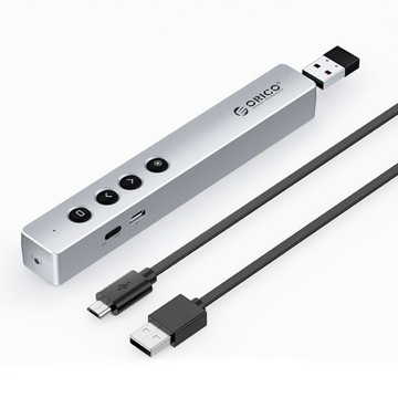 Пульт Orico для презентации + лазер, USB, кабель, чехол, серебро, аккумулятор