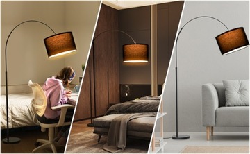 Lampa Podłogowa Łukowa 3000K Regulowana wysokość Czarny klosz