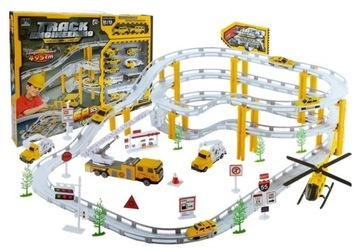 DUŻY TOR SAMOCHODOWY PARKING RAIL RACING METALOWE AUTKA 12KM/H 495CM