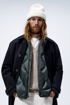 ZARA МУЖСКОЕ ПАЛЬТО С ЖИЛЕТОМ ТЕМНО-СИНИЙ ШЕРСТЯНОЙ L