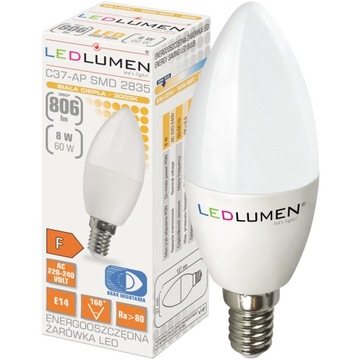 Żarówka LED E14 ŚWIECZKA 8W=60W 806lm 160° Energooszczędna Brak Migotania