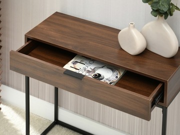 DREWNIANA KONSOLA DO PRZEDPOKOJU Z SZUFLADĄ NORA M ORZECH CZARNA PODSTAWA