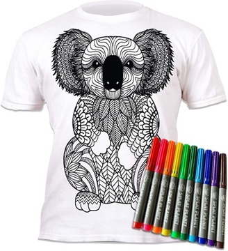 DIY MIŚ KOALA MANDALA KOSZULKA DO MALOWANIA + 10 zmywalne markery 7-8 lat