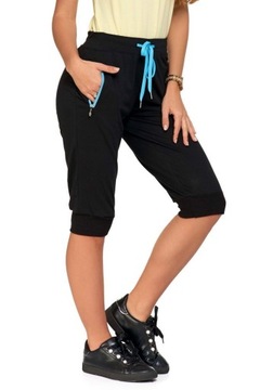 SPODNIE DAMSKIE DRESOWE RYBACZKI 3/4 CZARNE Z KIESZENIAMI ŚCIĄGACZ MORAJ S