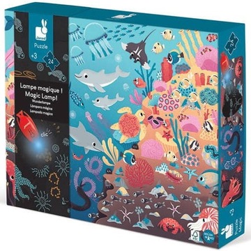 Janod Świecące Puzzle Z Mini-Lampką UV Ocean Podwodny Świat 24 elementy 3+