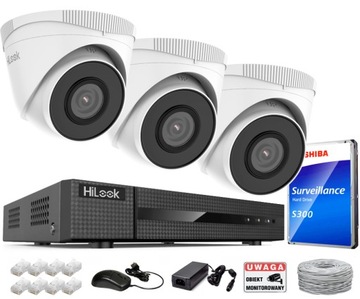 Monitoring IP 3 Kamery 5Mpx Zewnętrzny HiLook By Hikvision Rejestrator 1TB