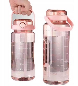 2 L BUTELKA NA WODĘ 2000 ML BIDON Z MIARKĄ MOTYWACYJNĄ BIDON ZE SŁOMKĄ