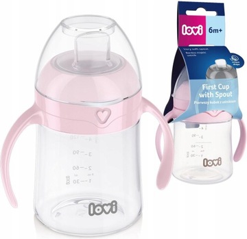 Lovi Pierwszy kubek z ustnikiem 150ml Pink z UCHWYTAMI 6m+