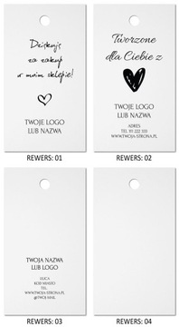 Cenówki PRZYWIESZKI bileciki NA ODZIEŻ zawieszki do produktów handmade LOGO