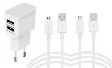 ZESTAW: MOCNA ŁADOWARKA 2USB+ 2xKABEL MICRO USB 1M