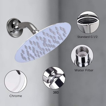 DESZCZOWNICA PRYSZNICOWA STALOWA CIENKA okrągła 15cm CHROM slim natryskowa