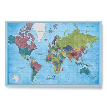 Mapa Korkowa Świata w języku Angielskim Kolorowa 70x50cm