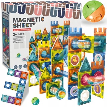 KLOCKI MAGNETYCZNE KONSTRUKCYJNE EDUKACYJNE ZESTAW 68 EL DUŻE PANELE 3D TOR