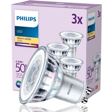 PHILIPS ZESTAW 3x Żarówka LED GU10 4,6W = 50W 2700K CIEPŁA 355lm 36° 230V