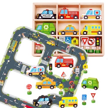 DROGA AUTOSTRADA TOR PUZZLE + POJAZDY SAMOCHODY ZNAKI DROGOWE TOOKY TOY