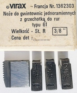 NOŻE VIRAX DO GWINTOWNICY R 3/8