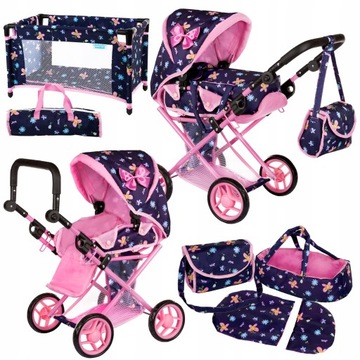 WÓZEK DLA LALEK GŁĘBOKI SPACERÓWKA GONDOLA KINDERPLAY + ŁÓŻECZKO DLA LALKI