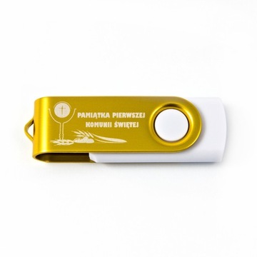 Pendrive ZŁOTY I Komunia Św. 64 GB USB 3.0 + PUDEŁKO + GRAWER komunijny