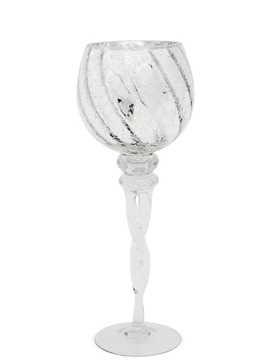 ŚWIECZNIK SZKLANY H35 CM KULA GLAMOUR KIELICH NA NÓŻCE LAMPION SREBRNY