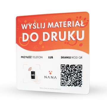 Tabliczka płytka z kodem NFC i QR do maila Wyślij materiał do druku