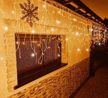 ŚWIĄTECZNE SOPLE CIEPŁE BIAŁE 300LED 12m 8 TRYBÓW +GRATIS LAMPKI ŻÓŁTE