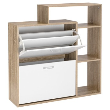 УЗКИЙ ШКАФ ДЛЯ ОБУВИ, БЕЛЫЙ, ДУБ СОНОМА, С ПОЛКАМИ ДЛЯ ПРИХОЖЕЙ