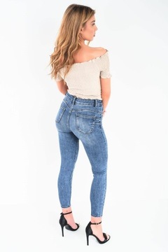 Jasne jeansowe spodnie PUSH UP dopasowane klasyczne rurki wysoki stan XL
