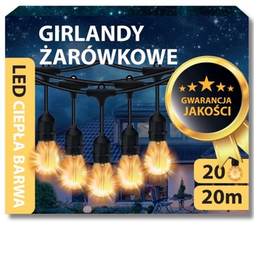 Girlanda Ogrodowa Świetlna Lampki LED 20M 20X LED żarówki E27 NA BALKON