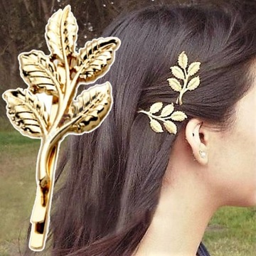 SPINKA DO WŁOSÓW złota wsuwka DO KOKA listek boho