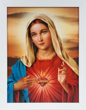 OBRAZ 45x35 MARYJA SERCE MARYI BIAŁA RAMA
