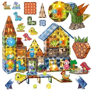 НАБОР МАГНИТНЫХ КОНСТРУКТОРОВ ДЛЯ ДЕТЕЙ, СВЕТЯЩИЕСЯ, 126 элементов