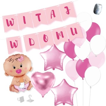 Zestaw balonów Witaj w domu dziewczynka bobas