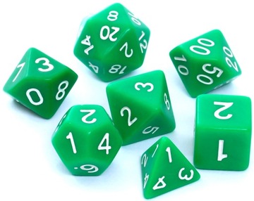 REBEL Komplet 7 kości RPG matowe zielone | zestaw