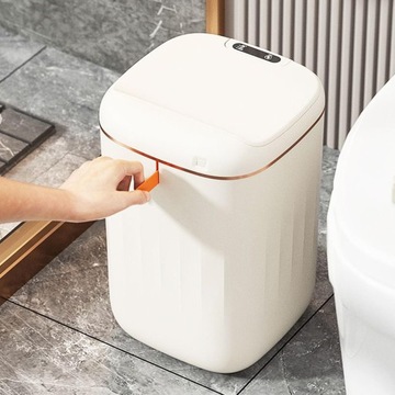 Inteligentny, indukcyjny kosz na śmieci, wodoodporny, przenośny z pokrywką, 20 l, mlecznobiały