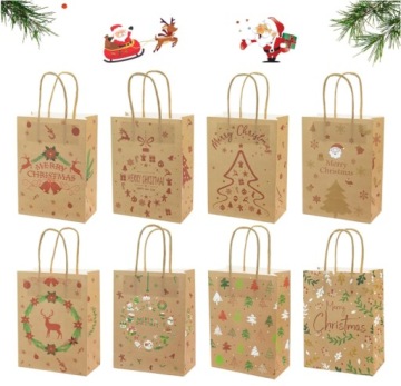 Torebki na prezenty świąteczne 8 szt kraft 15x8x21cm bożonarodzeniowe