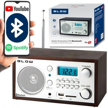 RADIO KUCHENNE BLUETOOTH PRZENOŚNE RETRO LCD ZEGAR BUDZIK ANTENA FM USB SD