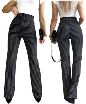 ELEGANCKIE SPODNIE DAMSKIE wysoki stan print paski