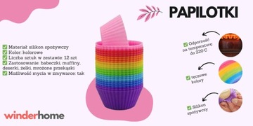 FOREMKI DO MUFFINEK BABECZEK SILIKONOWE PIECZENIA PAPILOTKI kolorowe 12szt