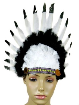 PIÓROPUSZ INDIANIN INDIANKA APACZ BIAŁO-CZARNY