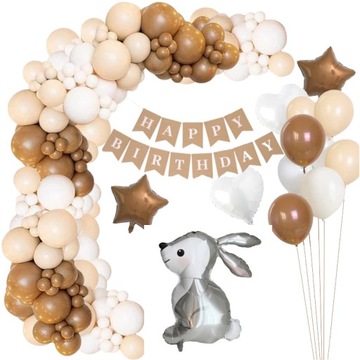 GIRLANDA BALONOWA BALONY BRĄZOWE BIAŁE BEŻOWE KRÓLIK URODZINY ROCZEK
