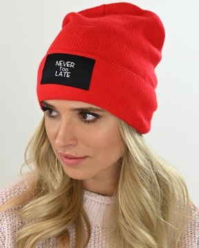 damska czerwona Ciepła CZAPKA beanie Y6