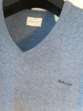 GANT SWETER SEREK V-NECK LAMBSWOOL /NOWE LOGO/ M/L JAK NOWY